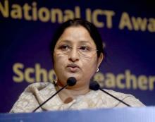 The Minister of State for Education, Smt. Annpurna Devi addressing at the presentation of the National ICT Award Ceremony for School Teachers, in New Delhi on February 28, 2022