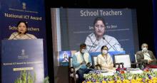 The Minister of State for Education, Smt. Annpurna Devi addressing at the presentation of the National ICT Award Ceremony for School Teachers, in New Delhi on February 28, 2022.