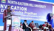 The Union Minister for Education, Skill Development and Entrepreneurship, Shri Dharmendra Pradhan addressing at the XXVII Convocation of North Eastern Hill University (NEHU), in Shillong on May 21, 2022.