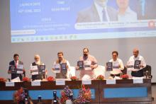 The Union Minister for Education, Skill Development and Entrepreneurship, Shri Dharmendra Pradhan addressing at the launch of Digital Skilling initiative of AICTE, in New Delhi on June 06, 2022. The Minister of State for Skill Development & Entrepreneurship, Electronics and Information Technology, Shri Rajeev Chandrasekhar is also seen.