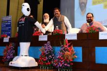 The Union Minister for Education, Skill Development and Entrepreneurship, Shri Dharmendra Pradhan addressing at the launch of Digital Skilling initiative of AICTE, in New Delhi on June 06, 2022. The Minister of State for Skill Development & Entrepreneurship, Electronics and Information Technology, Shri Rajeev Chandrasekhar is also seen.