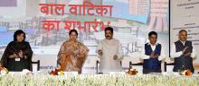 The Union Minister for Education, Skill Development and Entrepreneurship, Shri Dharmendra Pradhan launching the National Curriculum Framework for Foundational Stage 2022 and Balvatika at Kendriya Vidyalayas, in New Delhi on October 20, 2022. The Ministers of State for Education, Dr. Subhas Sarkar and Smt. Annpurna Devi are also seen.