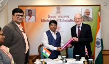 The Minister of State for Education, Dr. Subhas Sarkar with Mr. Nick Gibb, the Minister of State for Schools, UK, in New Delhi on February 10, 2023