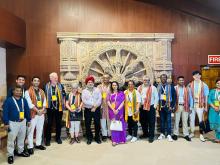 The Secretary MSDE, Shri Atul Kumar Tiwari and delegates at the Konark Museum following the completion of the 3rd EdWG meeting, on April 28, 2023.