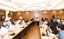 The Union Minister for Education, Skill Development and Entrepreneurship, Shri Dharmendra Pradhan interacting with media at the inauguration of Future Changemakers Summer Bootcamp, in New Delhi on July 10, 2023