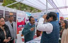 The Union Minister of State for Education visits an exhibition 