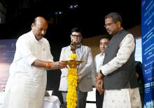 Dr. Virendra Kumar lighting the lamp at the signing of tripartite MoU between DEPwD