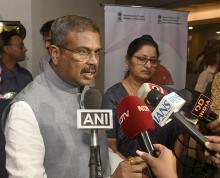 Shri Dharmendra Pradhan interacting with media at the launched “Guidelines for Co-location of Anganwadi Centres with Schools”