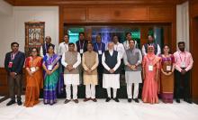 PM in a group photograph with the National Awardee Teachers on the eve