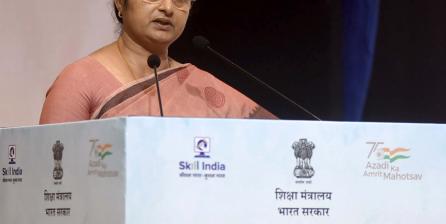 The Minister of State for Education, Smt. Annpurna Devi addressing on the occasion of Shikshak Parv 2022, in New Delhi on September 06, 2022.