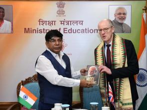 The Minister of State for Education, Dr. Subhas Sarkar with Mr. Nick Gibb, the Minister of State for Schools, UK, in New Delhi on February 10, 2023
