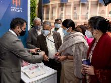 The Minister of State for Education, Smt. Annpurna Devi visiting an exhibition at the presentation of the National ICT Award Ceremony for School Teachers, in New Delhi on February 28, 2022.