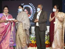 The Minister of State for Education, Smt. Annpurna Devi presenting the National ICT Award for School Teachers, at a function, in New Delhi on February 28, 2022.
