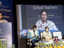 The Minister of State for Education, Smt. Annpurna Devi addressing at the presentation of the National ICT Award Ceremony for School Teachers, in New Delhi on February 28, 2022.