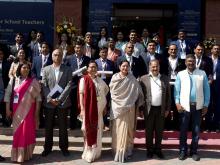 The Minister of State for Education, Smt. Annpurna Devi in a group photograph with the awardees at the presentation of the National ICT Award Ceremony for School Teachers, in New Delhi on February 28, 2022.