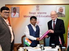 The Minister of State for Education, Dr. Subhas Sarkar with Mr. Nick Gibb, the Minister of State for Schools, UK, in New Delhi on February 10, 2023