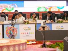 The Minister of State for Education, Dr. Subhas Sarkar attends the 3rd Education Working Group meeting at Bhubaneswar, in Odisha on April 27, 2023