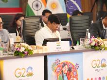The Minister of State for Education, Dr. Subhas Sarkar attends the 3rd Education Working Group meeting at Bhubaneswar, in Odisha on April 27, 2023.