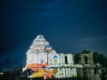 The Konark Temple in all of its splendour during the sound and light Performance, in Bhubaneswar on April 28, 2023