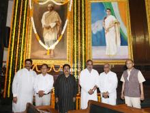 The Minister of State for External Affairs and Education, Dr. Rajkumar Ranjan Singh and other dignitaries paid tribute to Pandit Motilal Nehru on his birth anniversary at Parliament House, in New Delhi on May 6, 2023.