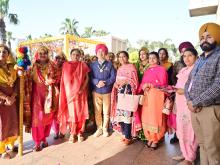 Delegates being given a traditional welcome at Hotel Radisson Blu, in Amritsar on March 14, 2023.