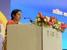 The Minister of State for Education, Smt. Annpurna Devi addressing at Valedictory function of the 2nd Akhil Bhartiya Shiksha Samagam at Pragati Maidan, in New Delhi on July 30, 2023