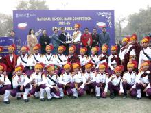Glimpses of Grand Finale of the National School Band Competition 2023-24 as part of Republic Day celebrations 2024 at Major Dhyanchand National Stadium, in New Delhi on January 22, 2024. The Secretary, MoE, Shri Sanjay Kumar graced the event.