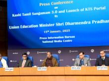 The Union Minister for Education, Shri Dharmendra Pradhan holds a Press Conference on Kashi Tamil Sangamam 3.0 at National Media Centre, New Delhi on January 15, 2025.