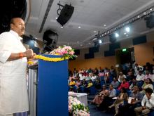 The Social Justice and Empowerment Minister, Dr. Virendra Kumar addressing at the signing of tripartite MoU between DEPwD & Autonomous Institutions of the DoSEL