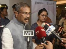 Shri Dharmendra Pradhan interacting with media at the launched “Guidelines for Co-location of Anganwadi Centres with Schools”