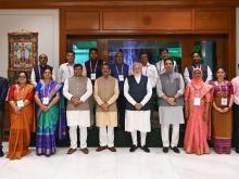 PM in a group photograph with the National Awardee Teachers on the eve